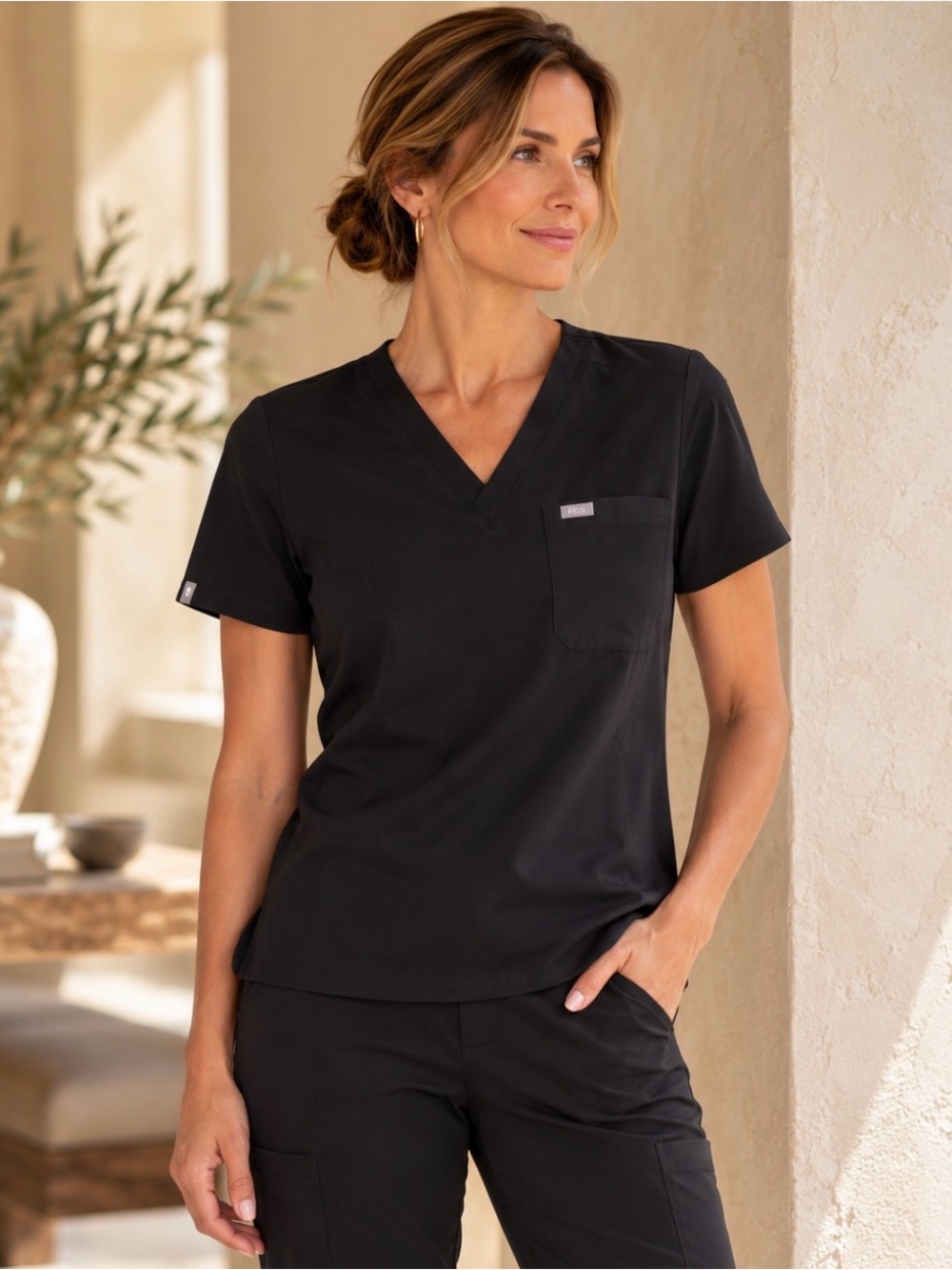 FIGS Catarina Black Scrub Top Technical Collection Size XL